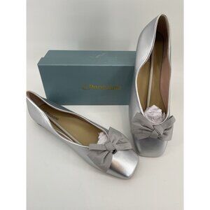 New C.Paravano Women's Ballet All-Day Flats Bowknot Square Toe Sz 10.5 Silver